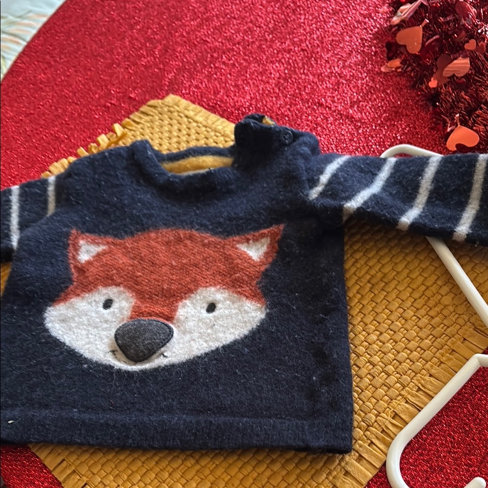 Blue and White Sweater with Fox Design